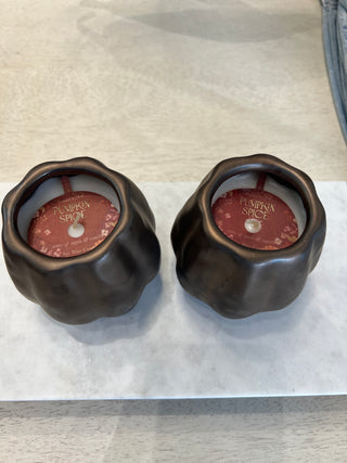 pumpkin spice paddywax candle in brown ceramic jar, reusable jar when burned through