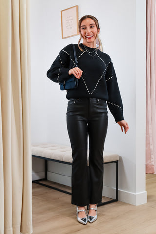 
Black sweater with white stitching, Black fall sweater, Fall sweater, White stitched sweater