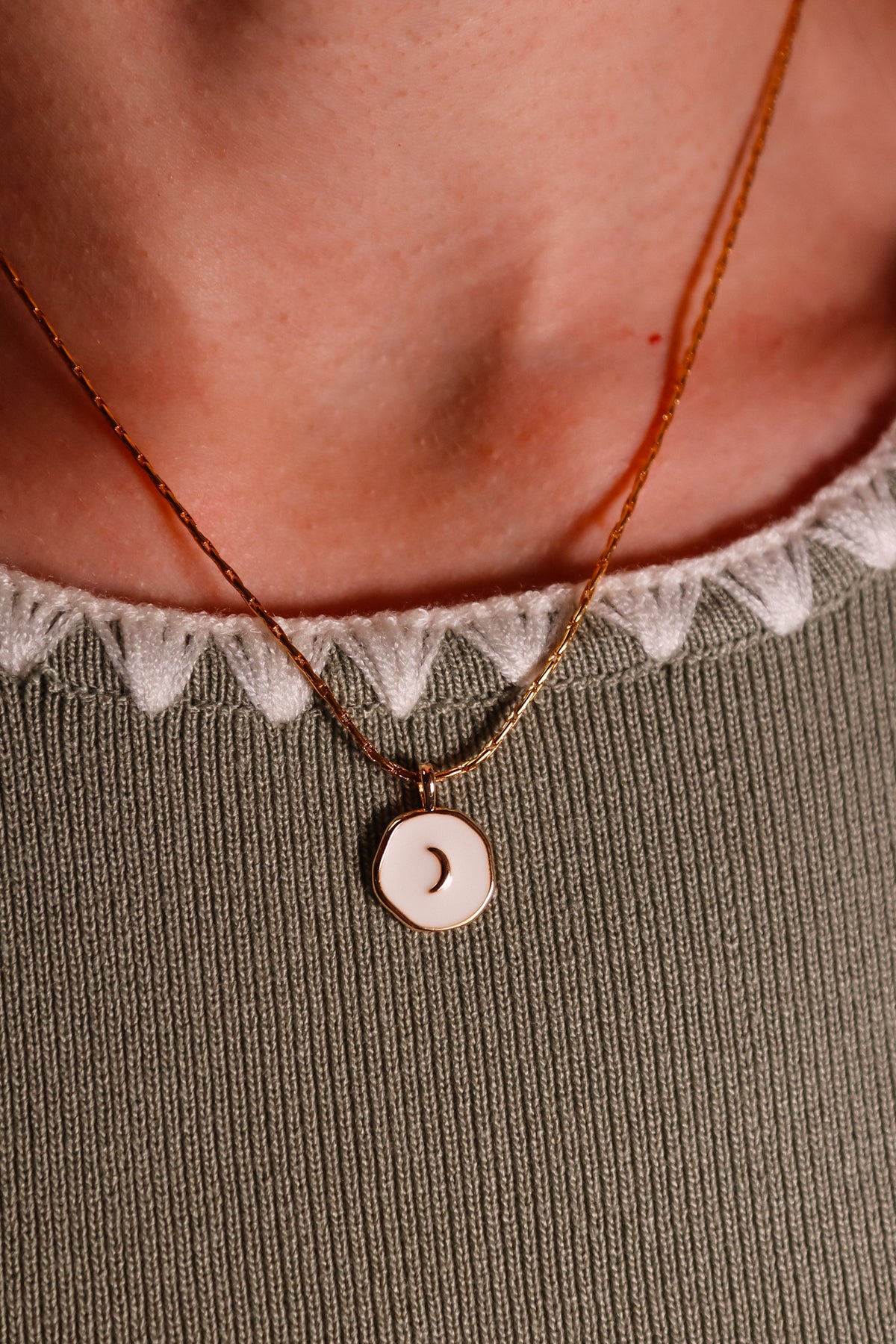 moon necklace, 18k gold plated made in the USA