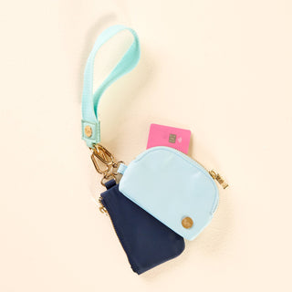 Blue wristlet, Keychain wallet, Blue and Navy blue wallet