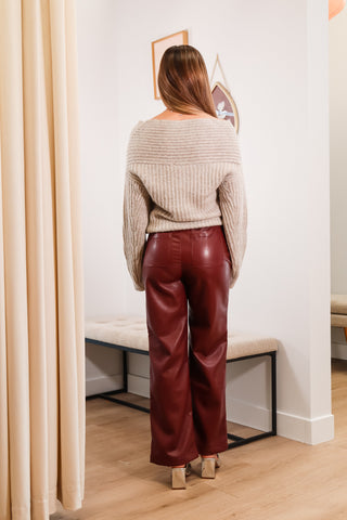 red pants, red faux leather pants, faux leather pants, fall pants, high rise faux leather pants
