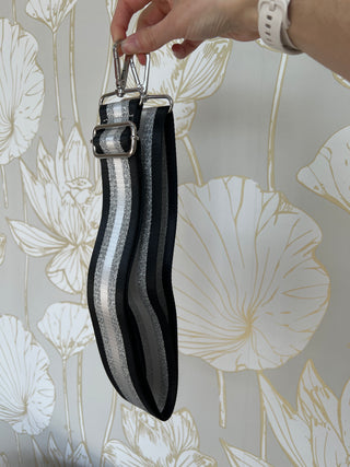 Purse strap, black and sliver purse strap, black purse strap, purse strap with silver hardware