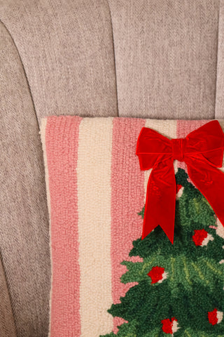 Christmas tree pillow,pillow, throw pillow, pink pillow, pink tree pillow with a bow
