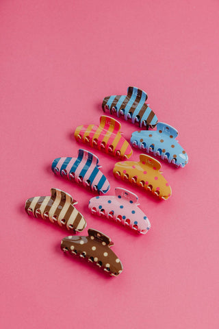 POLKA DOT & STRIPED OVERSIZED CLAWS: BROWN AND BLUE POLKA DOT