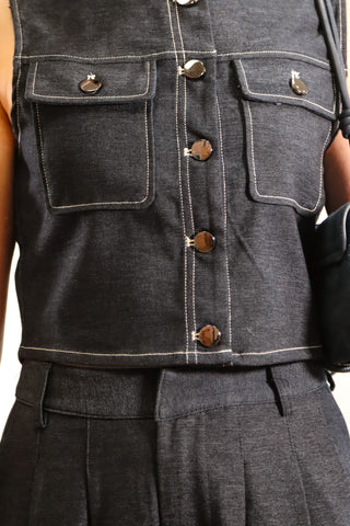 Cropped top, cropped troubleshooter navy top, navy top, navy top with buttons, perfect everyday navy top, work set outfit navy