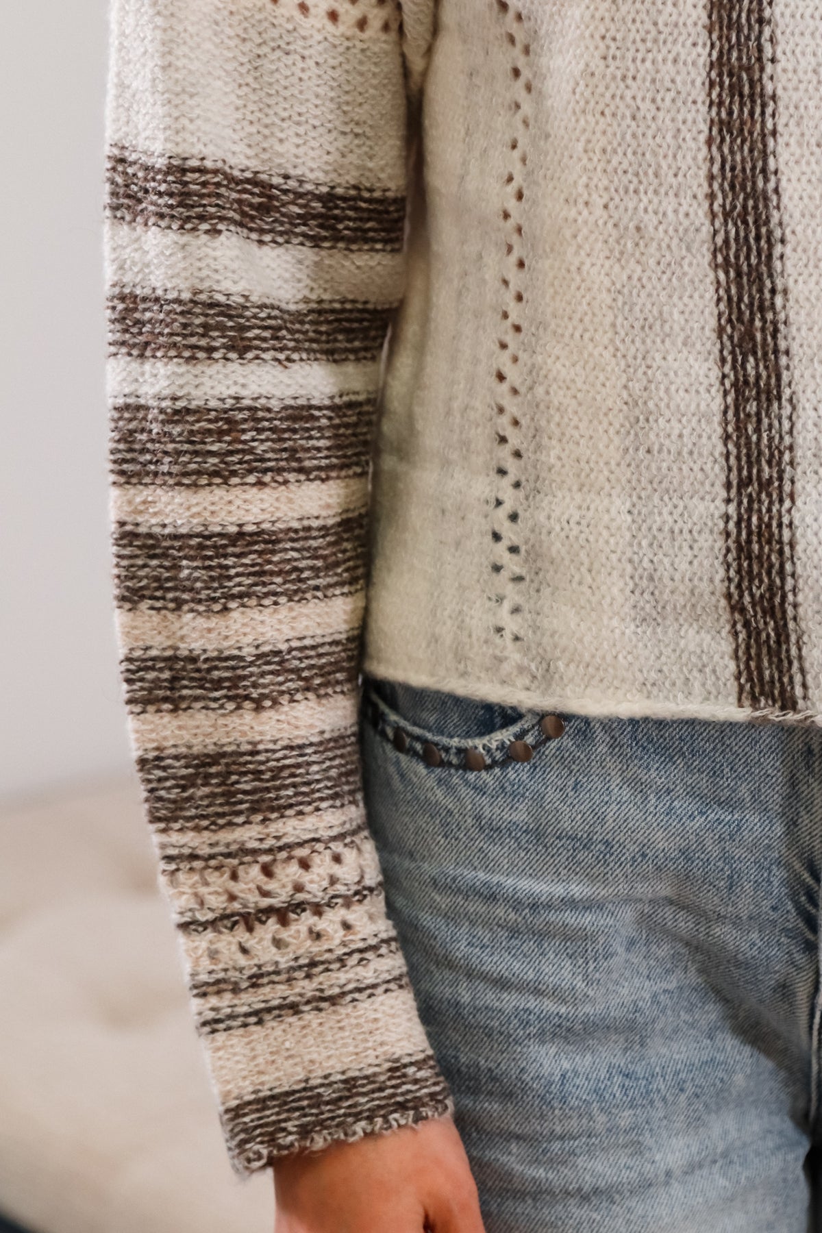 Turtle neck sweater with black and white strips, fall turtle neck sweater, sweater with different colored strips 