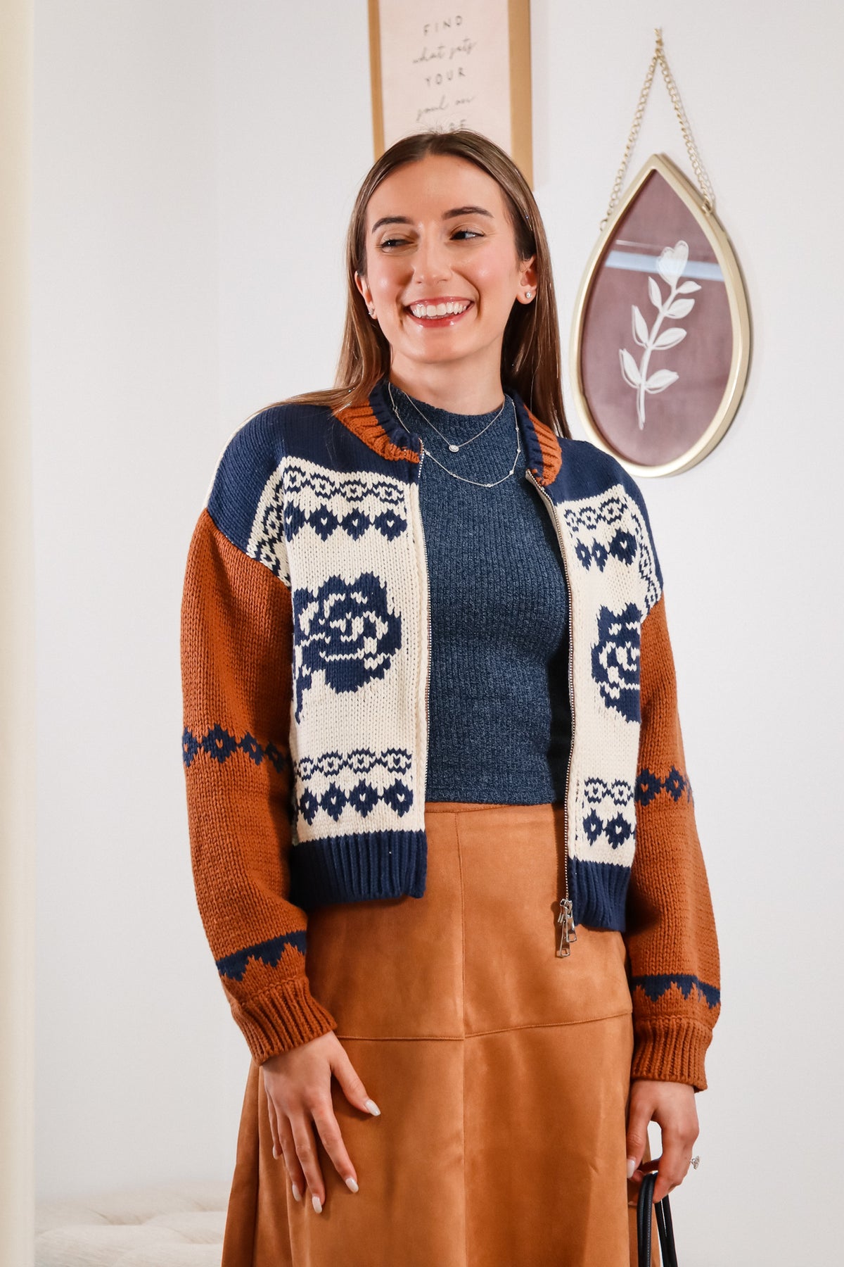 Sweet Rose Jacquard Zip Sweater Jacket