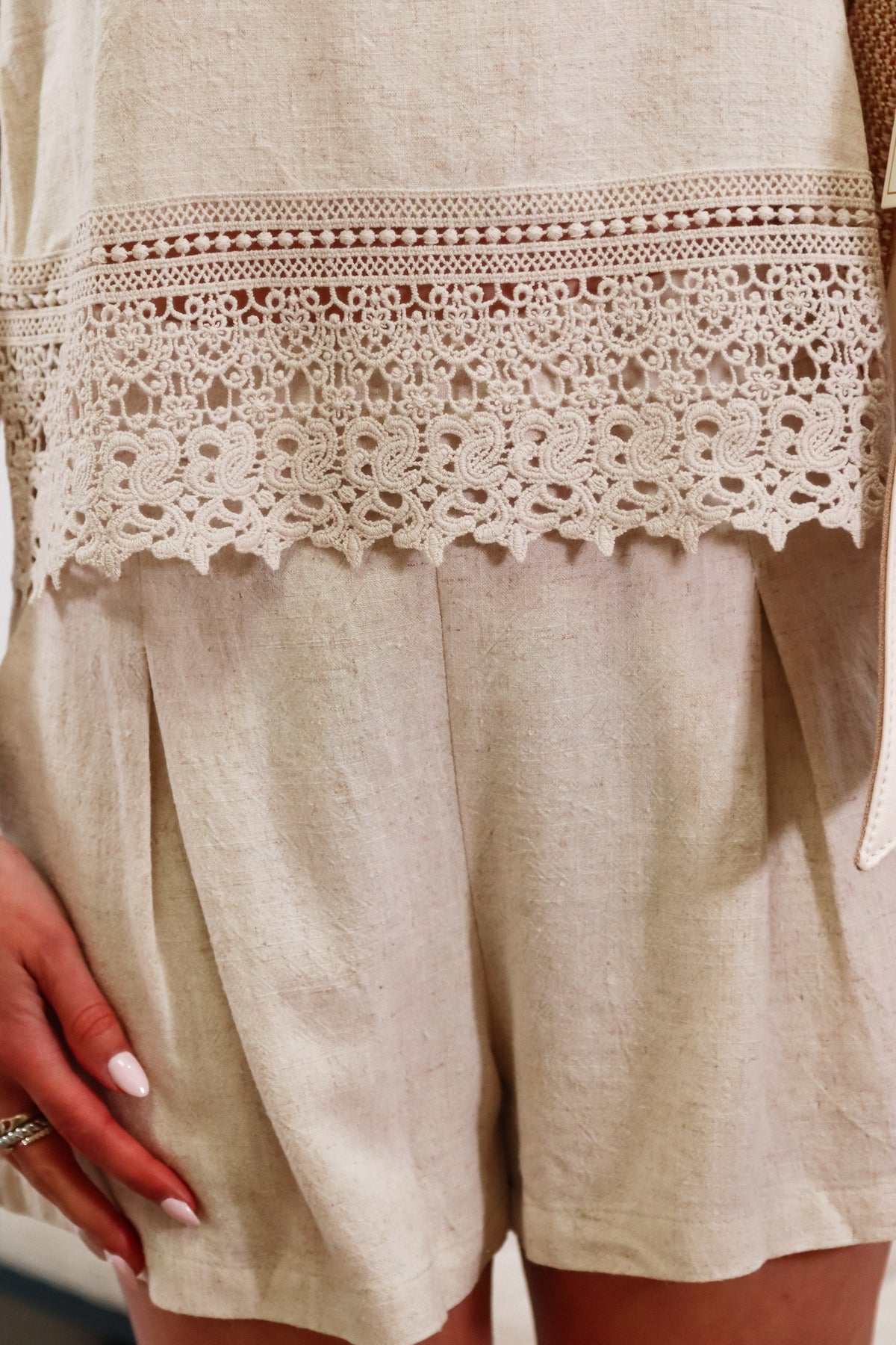 Tank top, linen top, lace top, beige top