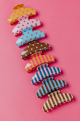 POLKA DOT & STRIPED OVERSIZED CLAWS: BROWN AND BLUE STRIPED