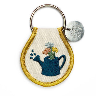 Keychain with a watering can and flowers embroidered, cute