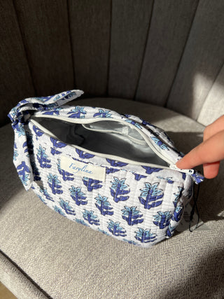 Quilted Cosmetic Pouch - Medium - Blue