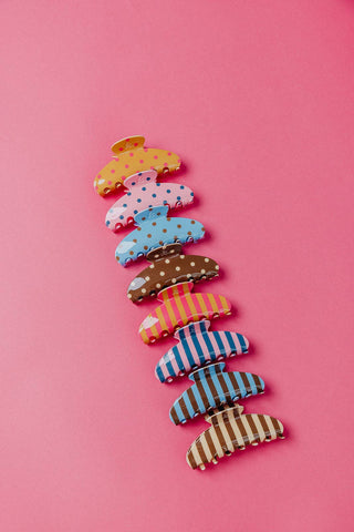 POLKA DOT & STRIPED OVERSIZED CLAWS: BROWN AND BLUE STRIPED