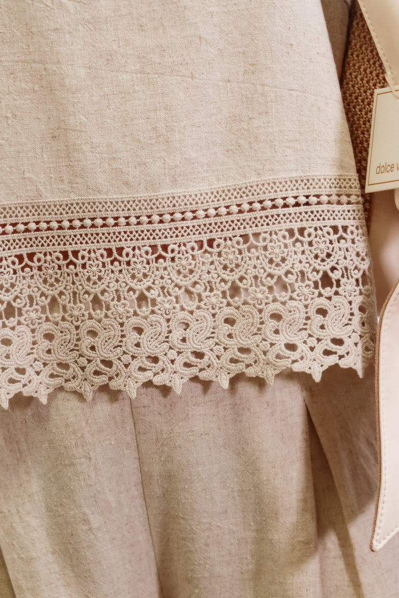 Tank top, linen top, lace top, beige top