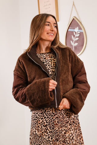 Cropped fall jacket, cropped brown jacket, brown jacket, fur brown jacket, comfortable brown coat, trendy coat