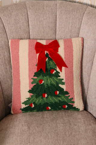Christmas tree pillow,pillow, throw pillow, pink pillow, pink tree pillow with a bow