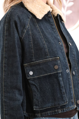 Denim jacket, cropped denim jacket, fall jacket, fall outfit inspo, jacket with fur collar