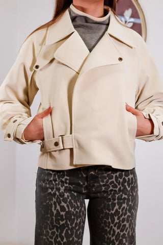 Vegan Leather Jacket, Cream Vegan Leather Jacket. Hip length leather jacket, Jacket, Fall Jacket, Tan Vegan Leather Jacket