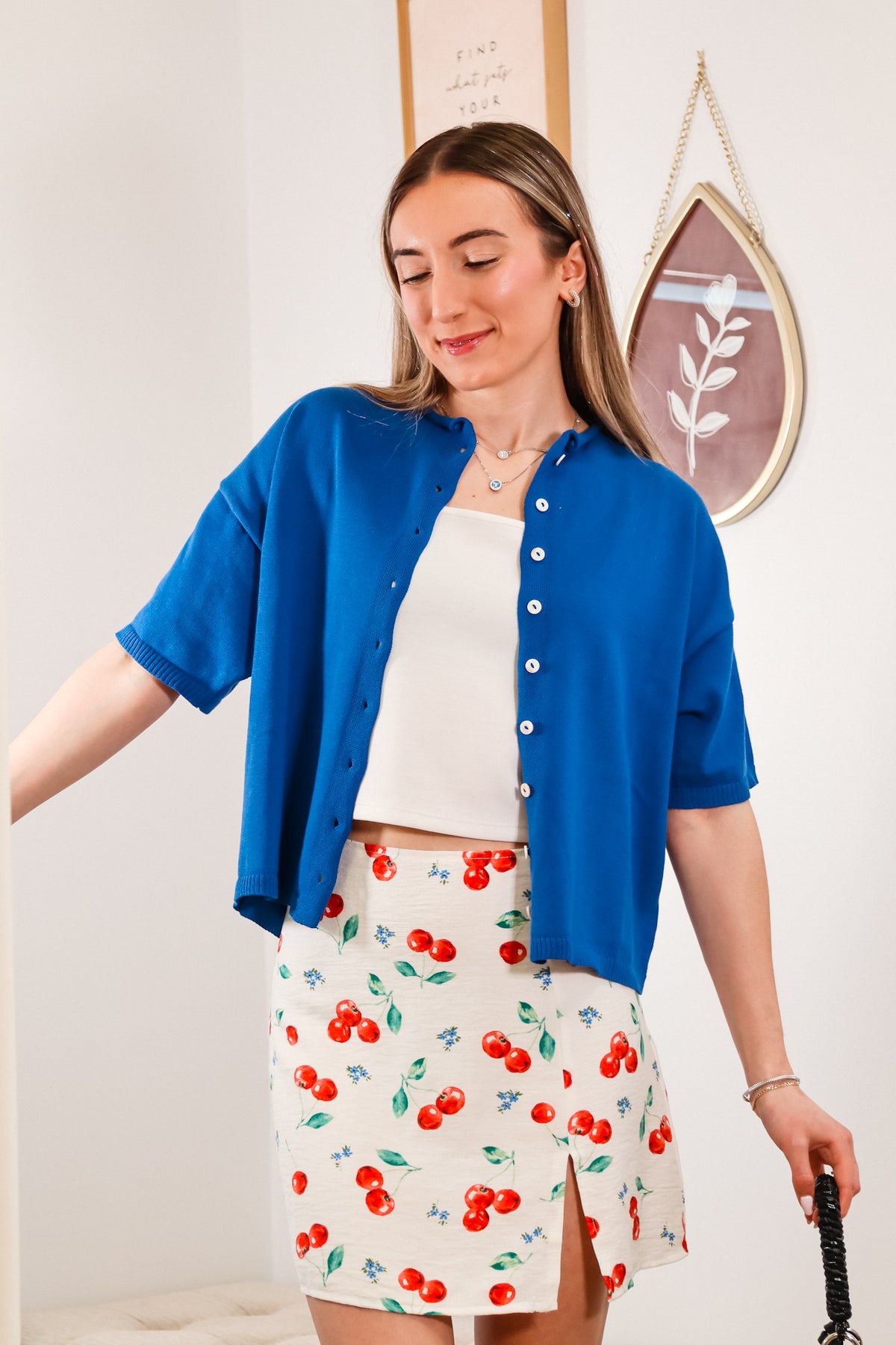 Gracie - Short Sleeve Cardigan - Blue