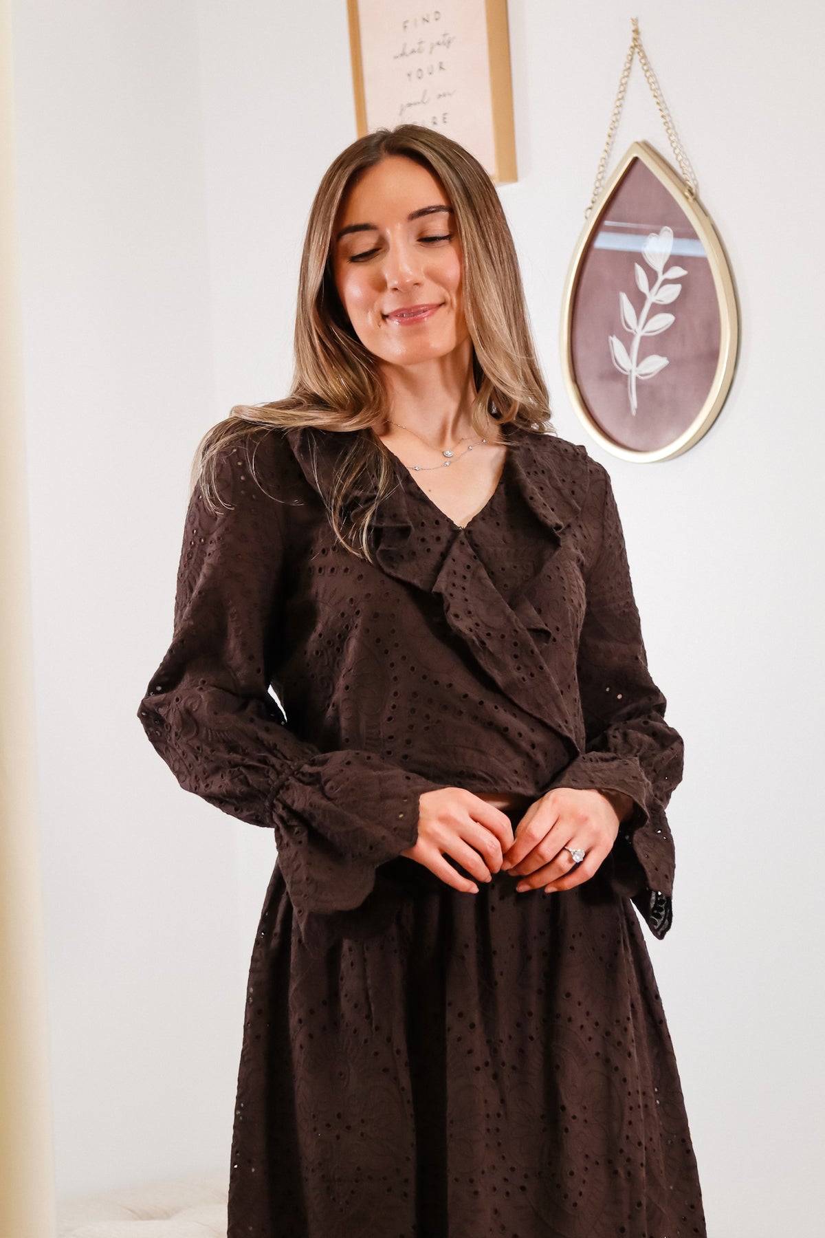 Double Vision Ruffle Surplice Eyelet Top