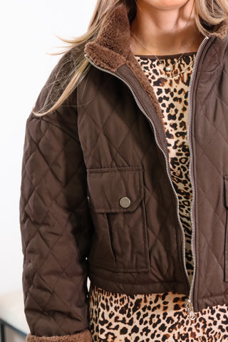 Cropped fall jacket, cropped brown jacket, brown jacket, fur brown jacket, comfortable brown coat, trendy coat