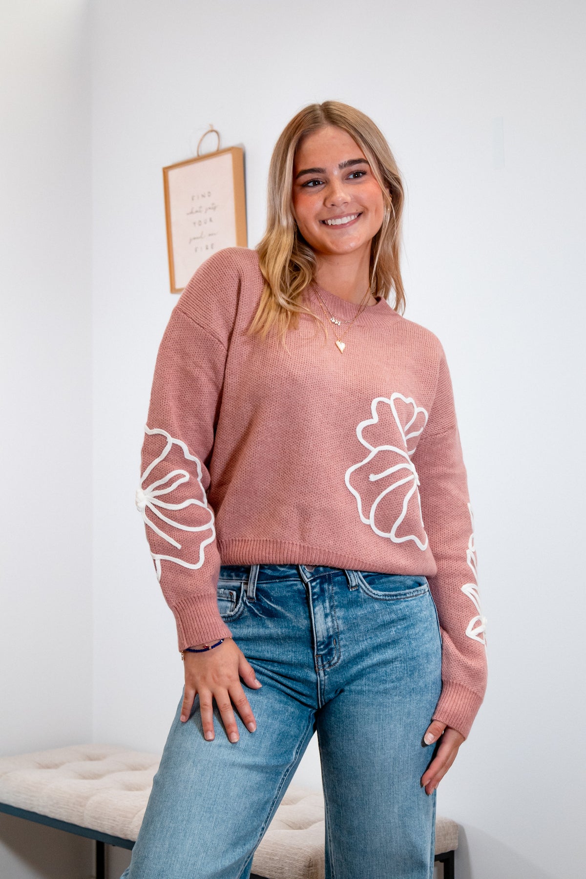 Pink Flora- Sweater