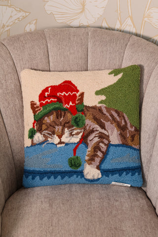 Sleeping cat pillow, festive cat throw pillow, pillow, throw pillow