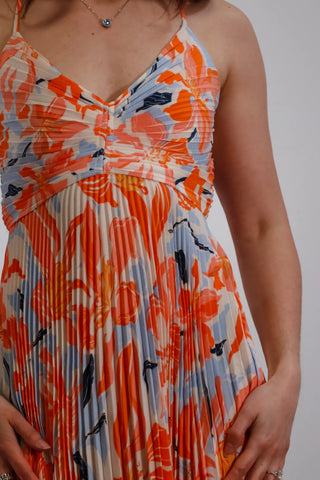 Blue and orange midi dress, Summer dress, spring break dress, Orange and blue dress. 