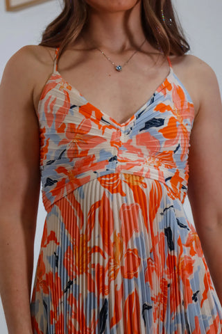 Blue and orange midi dress, Summer dress, spring break dress, Orange and blue dress. 