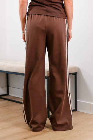 Brown sweat pants, brown lounge pants, brown comfy pants, brown track pants, white striped pants, brown and white striped pants, baggy pants, sweatpants, drawstring pants