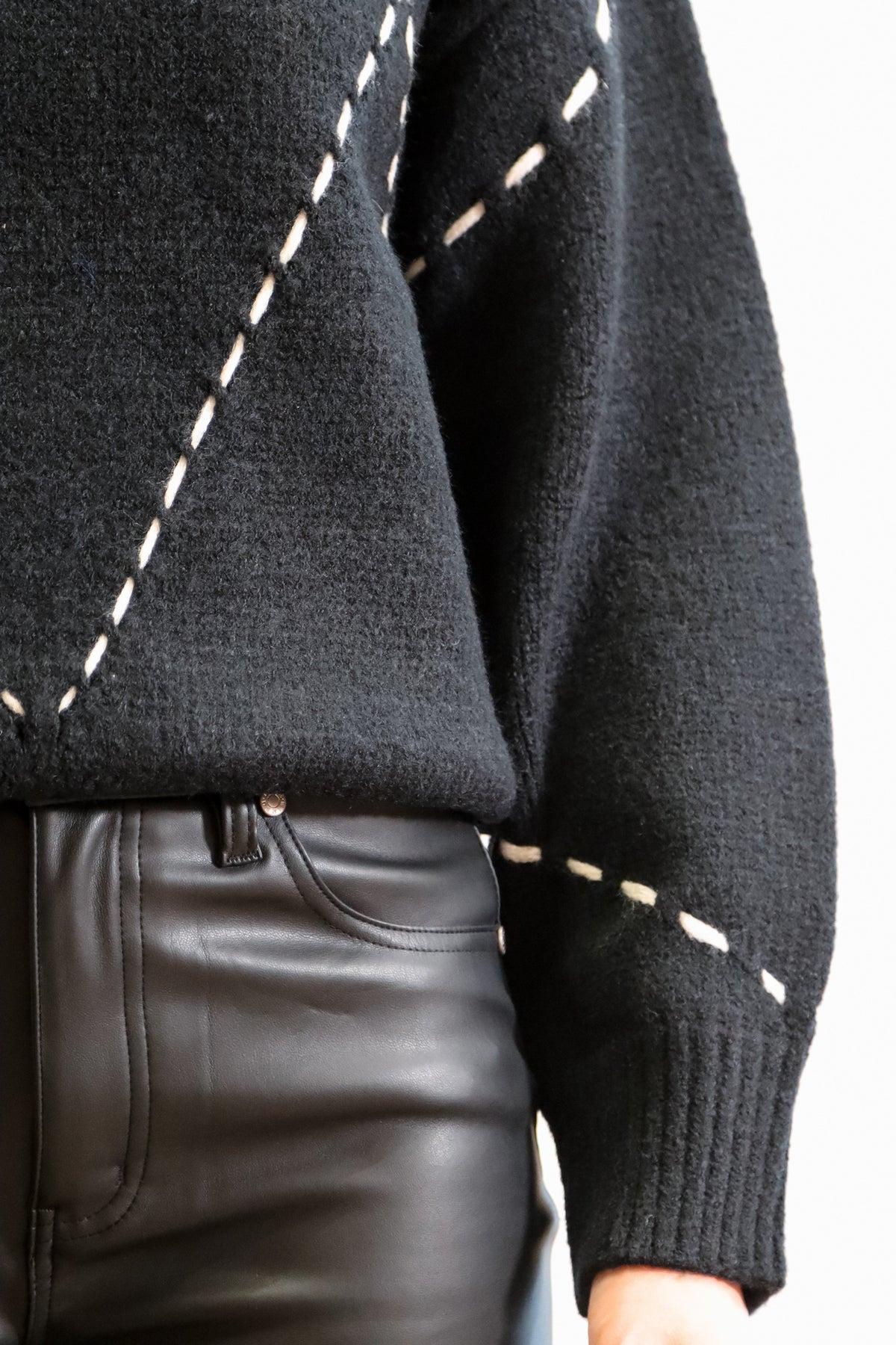 
Black sweater with white stitching, Black fall sweater, Fall sweater, White stitched sweater