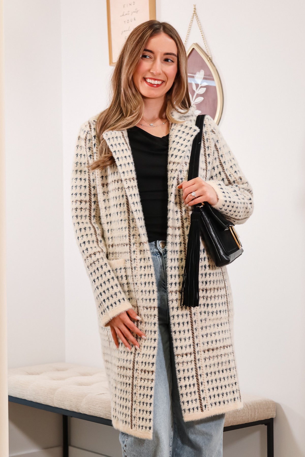 Houndstooth coat, fall coat, winter coat, fall outfit, fall outfit inspo