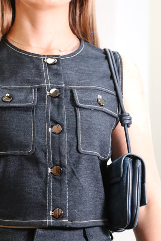 Cropped top, cropped troubleshooter navy top, navy top, navy top with buttons, perfect everyday navy top, work set outfit navy
