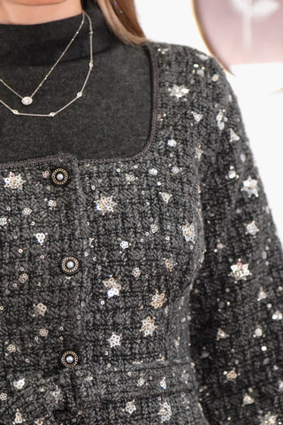 jacket top, grey jacket top, square neck op, grey square neck top, fall tops, detailed fall top