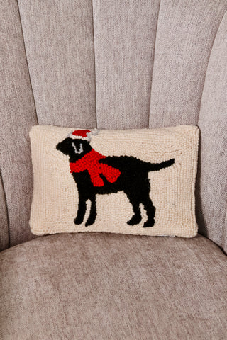 Black lab holiday pillow, cream pillow, festive throw pillow, holidays pillow