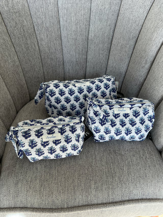 Quilted Cosmetic Pouch - Medium - Blue