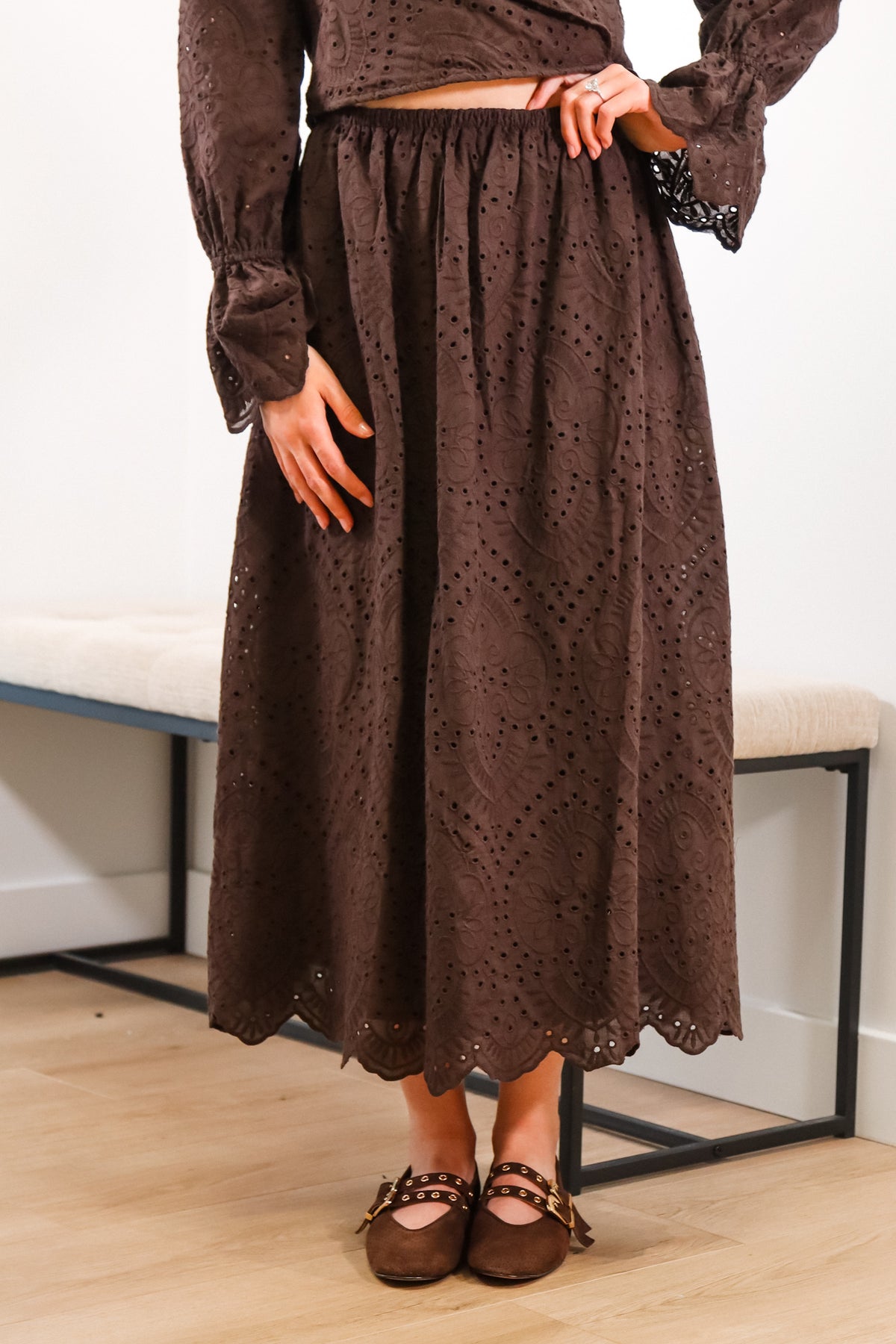 Double Vision - Eyelet Midi Skirt