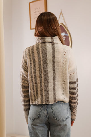 Turtle neck sweater with black and white strips, fall turtle neck sweater, sweater with different colored strips 