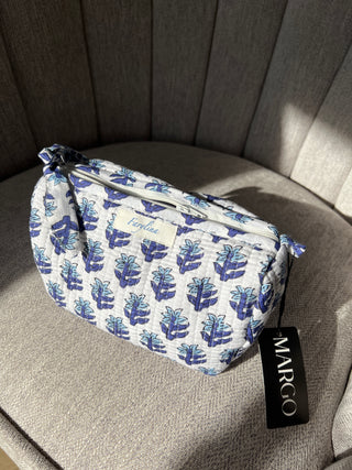 Quilted Cosmetic Pouch - Medium - Blue