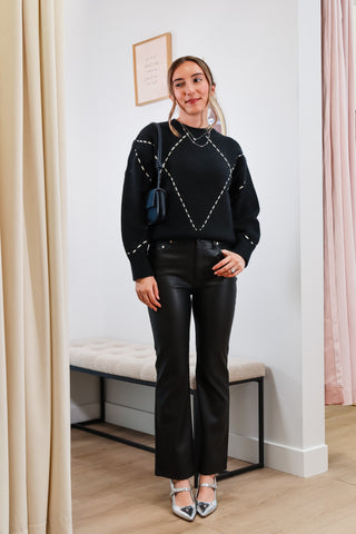 
Black sweater with white stitching, Black fall sweater, Fall sweater, White stitched sweater