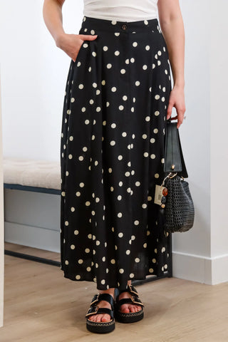 Midi skirt, black and white skirt, polka dot skirt, long skirt, button skirt, skirt with pockets, cute skirt