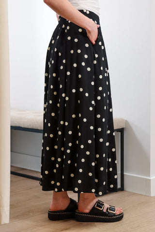 Midi skirt, black and white skirt, polka dot skirt, long skirt, button skirt, skirt with pockets, cute skirt
