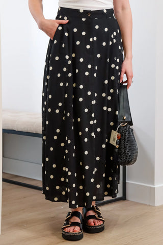 Midi skirt, black and white skirt, polka dot skirt, long skirt, button skirt, skirt with pockets, cute skirt