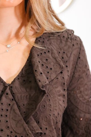 Cute brown Fall long sleeve top for fall, Fall brown top, Brown fun textured top for fall, Brown top