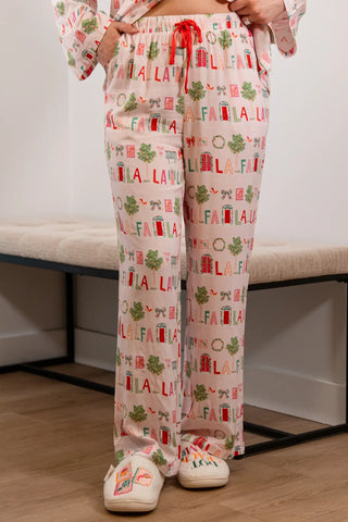 FA LA LA Pj set, Christmas Pjs, Christmas Pajamas, Cute Christmas pjs, Pink pjs, Pink and red Christmas pjs, Imbali Pj Sets, Christmas PJ pink and red.