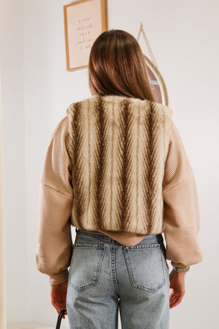 Tan Fur cropped vest, fur animal pattern vest, tan vest