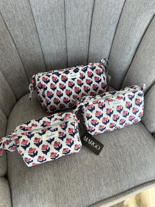 Quilted Pouch - Small - Pink Navy