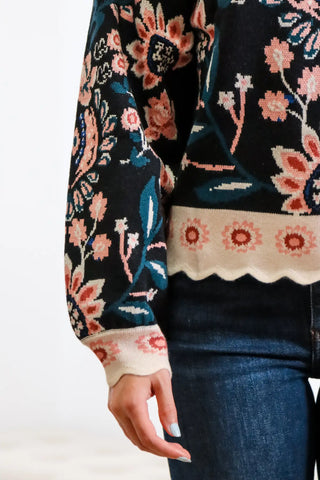 Floral sweater, fall sweater, soft sweater, long sleeve sweater, patterned sweater