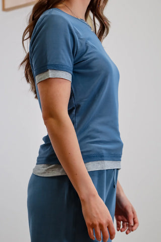 Cute t-shirt, cute tee, layered tee, layered t-shirt, cute layered tee, cute layered t shirt, layered shirt, layered shirtsleeve, blue layered top, blue short sleeves, comfy outfits, chill outfit inspo