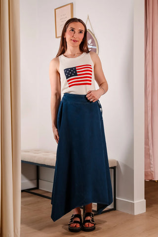 Denim skirt, denim wrap skirt, jean skirt, adjustable skirt, high wasted skirt, midi skirt, summer skirt - 1