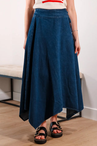 Denim skirt, denim wrap skirt, jean skirt, adjustable skirt, high wasted skirt, midi skirt, summer skirt - 3